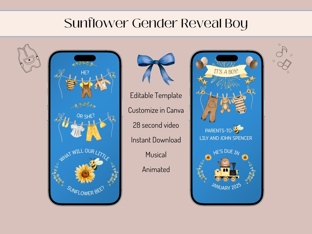 Sunflower Gender Reveal Video: Baby Boy Announcement (digital) - Etsy
