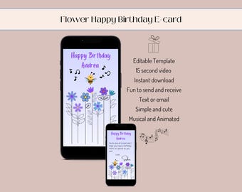 Simpatica e-card animata di compleanno per cellulare, modello Canva da personalizzare, crea biglietti di auguri animati digitali personalizzati