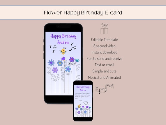 Cute Animated Birthday E-card for Mobile Phone, Canva Template for you to Customize, Create Personalized Digital Animated Greeting Card