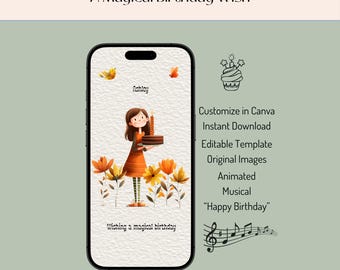 Birthday Card for Her: Musical Greeting, Editable Template (Digital Download, Canva Edit)