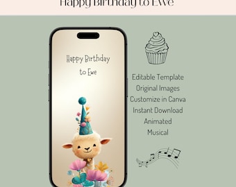 Punny Sheep Birthday E-Card: Animated MP4 Message (Digital Download, Editable in Canva)