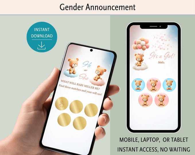 Featured listing image: GIRL Gender Reveal Digital Scratch Card Digital Announcement Instant Download | Text Email Social Media