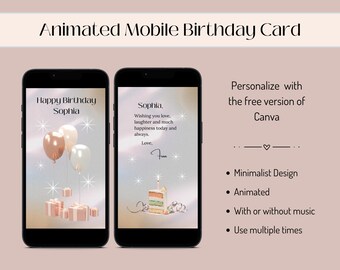 Animated Birthday E-card: Mobile Template, Editable in Canva (PDF)