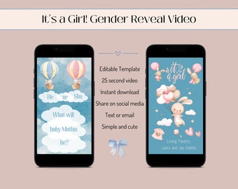 It's a Girl Gender Reveal Video Template: Editable Canva Announcement (Digital Download)
