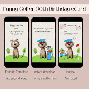 Funny 60th Birthday Card, Funny Golf Birthday Card, Funny Dad Birthday Card,  Birthday E-card for Mobile Phone, Funny Birthday Card Template