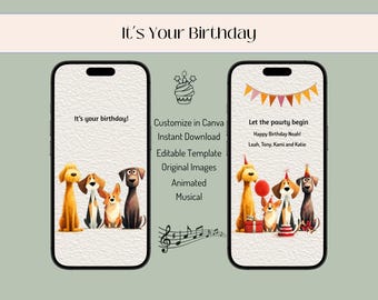 Animated Dog Birthday eCard: Personalized Digital Greeting (Mobile Phone, Canva Template)