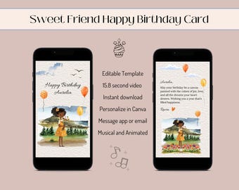 Animated Birthday E-card for Friend: Canva Template (Digital Download)