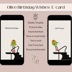 Olive Geburtstag wünscht Martini Grußkarte, lustige animierte Geburtstag E-Karte für Handy, Canva bearbeitbare Vorlage, digitale Grußkarte