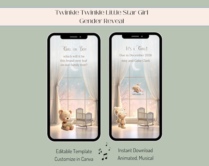 Featured listing image: Twinkle Twinkle Little Star Gender Reveal Video, Digital Gender Reveal Announcement
