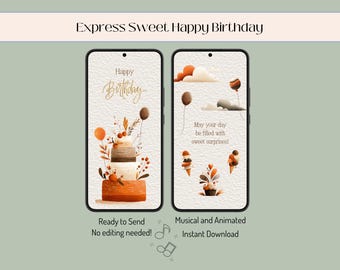 Happy Birthday Video Card, Animated Musical E-card, Instant Download MP4 for Text Email & Social Media (Non-Editable)