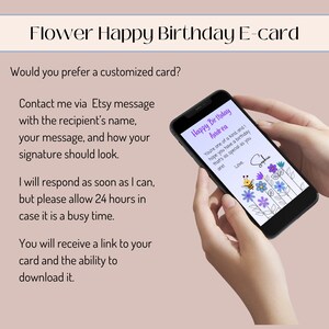 May include: A customizable digital birthday card with a floral design and a bee. The card says "Happy Birthday Andrea" and includes a message that reads "You're one of a kind and I hope you have a birthday that's as special as you are".