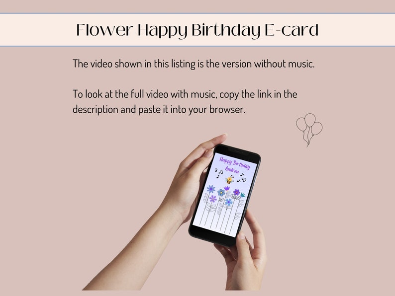 May include: A smartphone displaying a digital birthday card with a bee and flowers. The card reads "Happy Birthday Andrea".