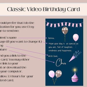 Pu&ograve; includere: Un biglietto di compleanno blu con palloncini rosa e bianchi, una cupcake e coriandoli. Il biglietto dice "Jenna, Spero che il tuo giorno sia speciale come te, pieno di risate, gentilezza e felicit&agrave;. Con affetto, Chris."