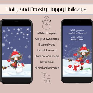 Modelo de cartão de Natal fofo e divertido, animado, vídeo musical, editável no Canva, cartão eletrônico de Natal fica ótimo em celulares