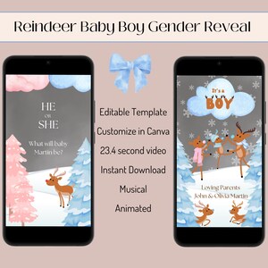 Ideas para revelar el género del bebé en invierno, plantilla de video para un niño, video de revelación del género de Navidad, es una niña, revelación del género de Navidad