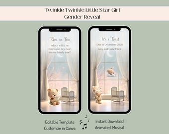 Twinkle Star Baby Girl Gender Reveal Animated Video Announcement Canva Template
