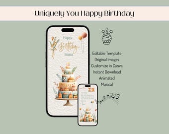 Animated Birthday E-Card Template: Musical MP4 Video (Canva Editable, Digital Download)