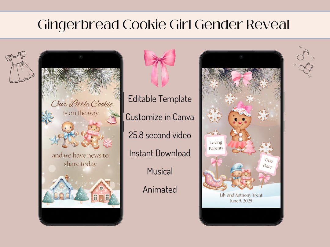 Winter Gingerbread Girl Gender Reveal Video Template (digital Download ...