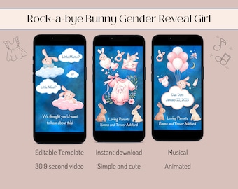 Bunny Girl Gender Reveal Video: Musical Announcement Template (Canva Editable)