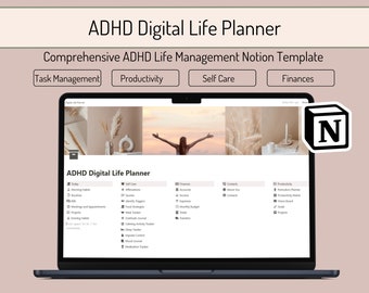 Planificateur de vie numérique TDAH | Modèle de notion de TDAH, tableau de bord de notion, notion tout-en-un, planificateur personnel pour les esprits de TDAH, planificateur de vie de notion