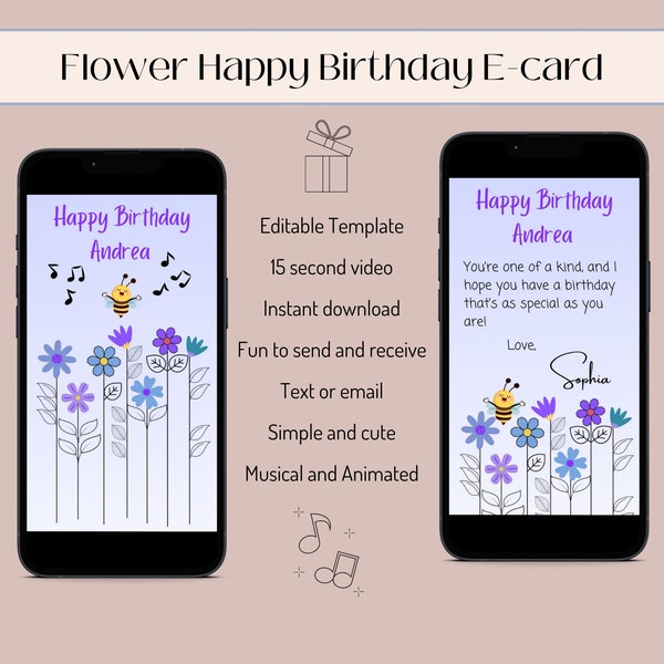 Cute Animated Birthday E-card for Mobile Phone, Canva Template for you to Customize, Create Personalized Digital Animated Greeting Card