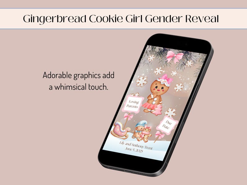 Winter Gingerbread Girl Gender Reveal Video Template (digital Download ...