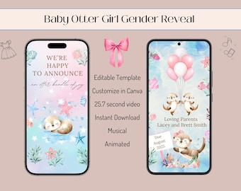 Otter Baby Girl Gender Reveal Video Template (Digital Download)