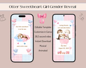 Baby Girl Otter Gender Reveal Video Template: Sweetheart Announcement (Digital Download)