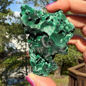 Velvet Malachite Specimen 82.4g | Natural Green Mineral Crystal, Fibrous Botryoidal Malachite Stone for Collection or Display