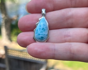 Larimar Pendant Set in Sterling Silver | Natural Larimar Necklace Pendants from the Dominican Republic