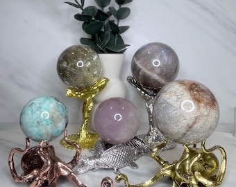 Metal Sphere Stands | You Choose | Fairy, Koi Fish, Octopus | Gold, Silver, Rose Gold