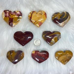 Carved Mookaite Jasper Hearts | You Choose Which One | Purple, Red, Yellow and Gray | Polished Crystal Heart