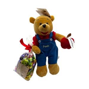 Disney Store - Pooh in Overalls W/Candy Mini Bean Bad - Vintage - 8&quot;