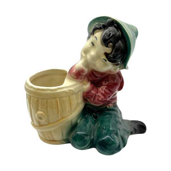 Royal Copley - Boy Leaning On Barrel Planter - 6"