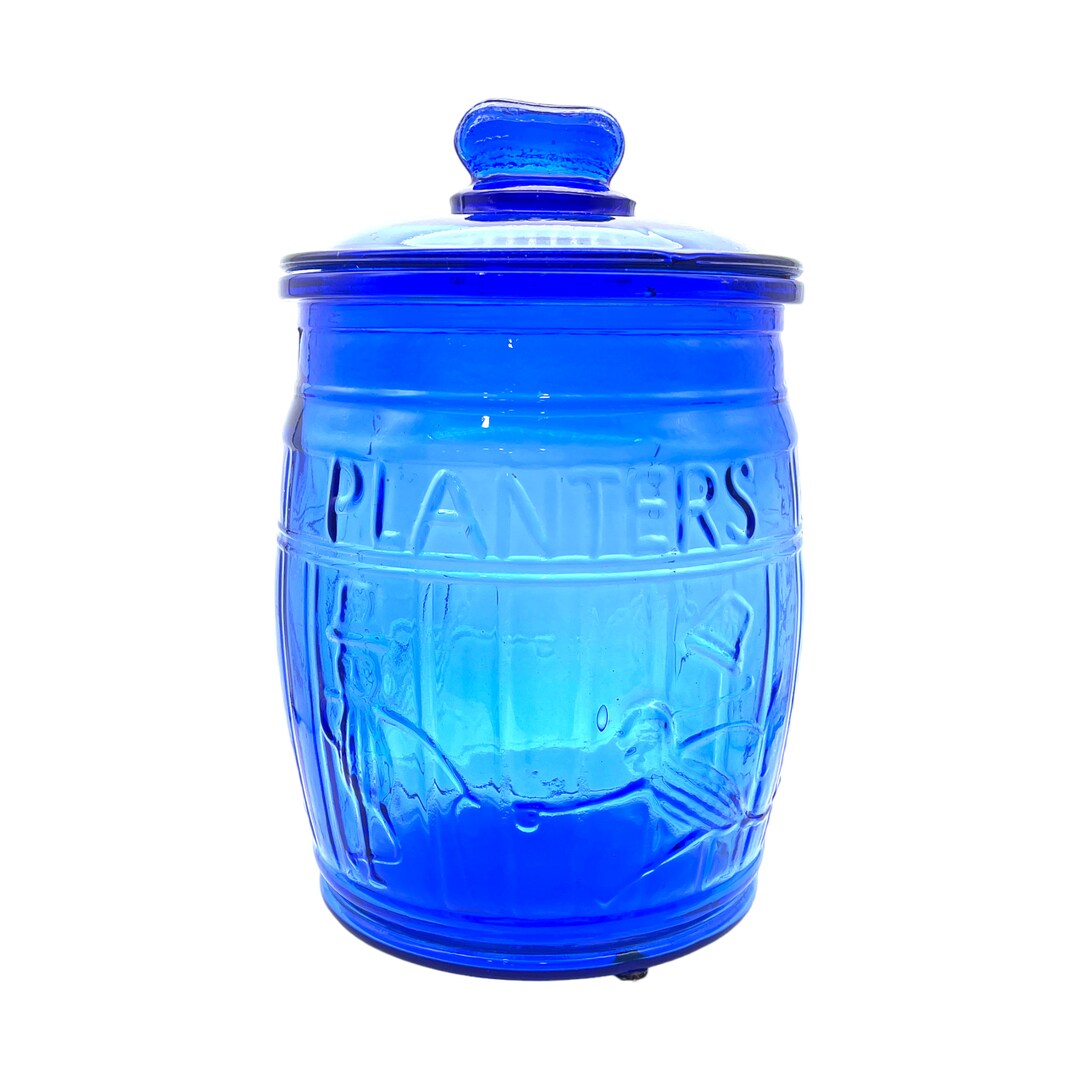 Planters Mr Peanut Cobalt Blue Glass Store Counter Jar Etsy