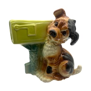 Royal Copley - Dog & Mailbox Planter - Vintage - 9&quot;