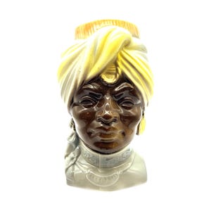 Royal Copley - Yellow/Blue Blackamoor Prince Wall Pocket- Vintage - 8&quot;