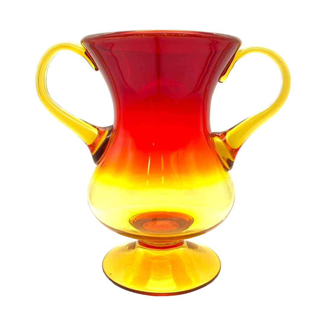 Amberina Double Handled Glass Vase Glows 8 Etsy