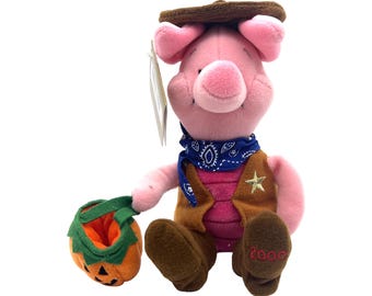 Disney Store -  Halloween Cowboy Piglet - Plush - 8&quot; - Vintage - With Tag