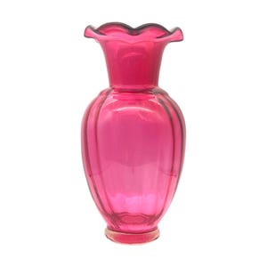 Pilgrim Glass - Cranberry Optic Panel Ruffle Edge Vase - Vintage - 9&quot;
