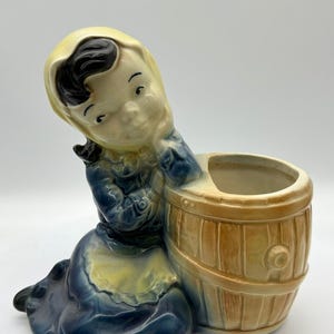 Royal Copley - Girl Leaning On Barrel Planter - 6&quot;