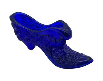 Mosser Art Glass- Victorian Style Shoe Sculpture - Cobalt Blue - Vintage - 3"