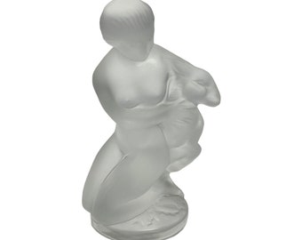 Lalique Crystal - Diane Kneeling With Fawn - Signed Lalique France - 4.5"