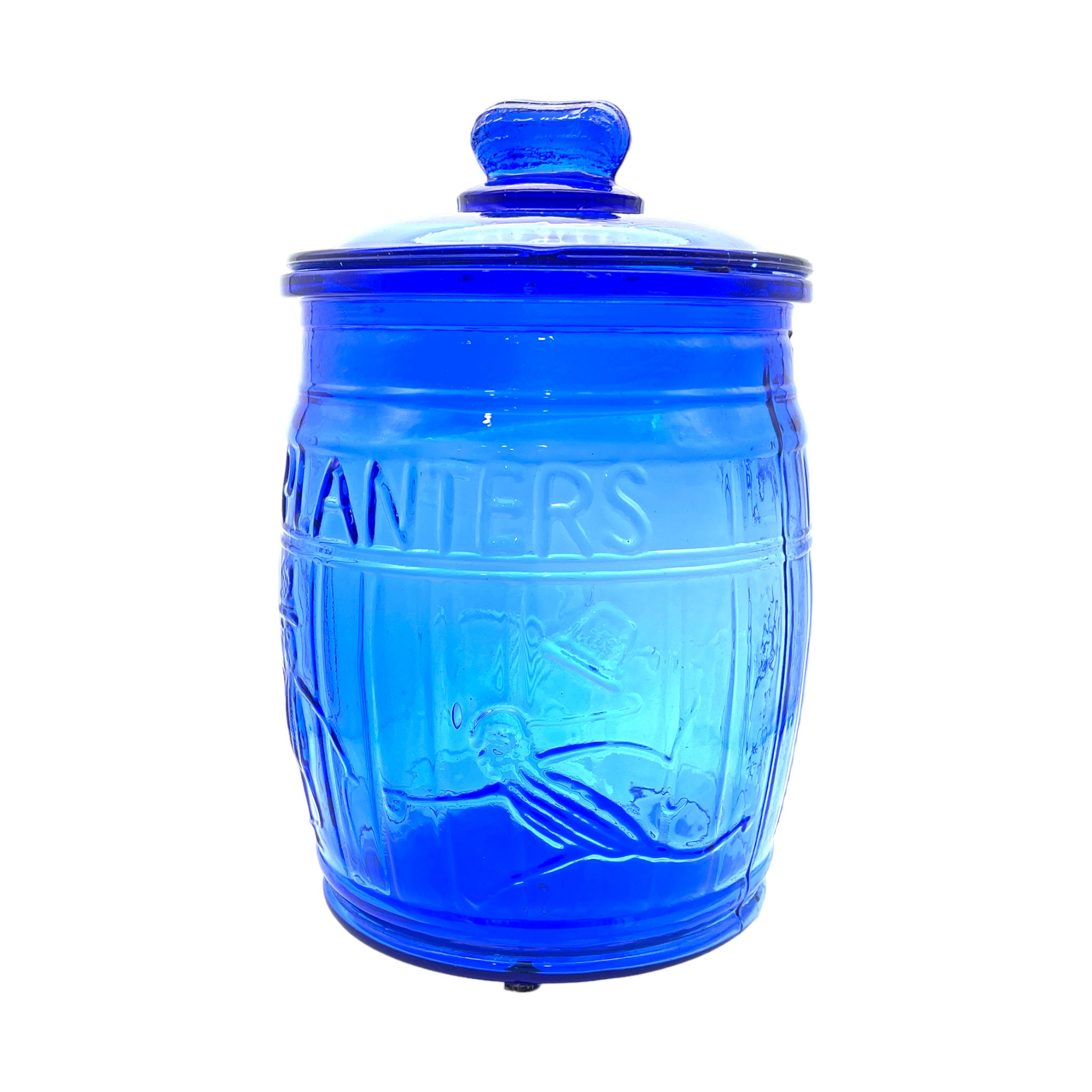 Planters Mr Peanut Cobalt Blue Glass Store Counter Jar Etsy
