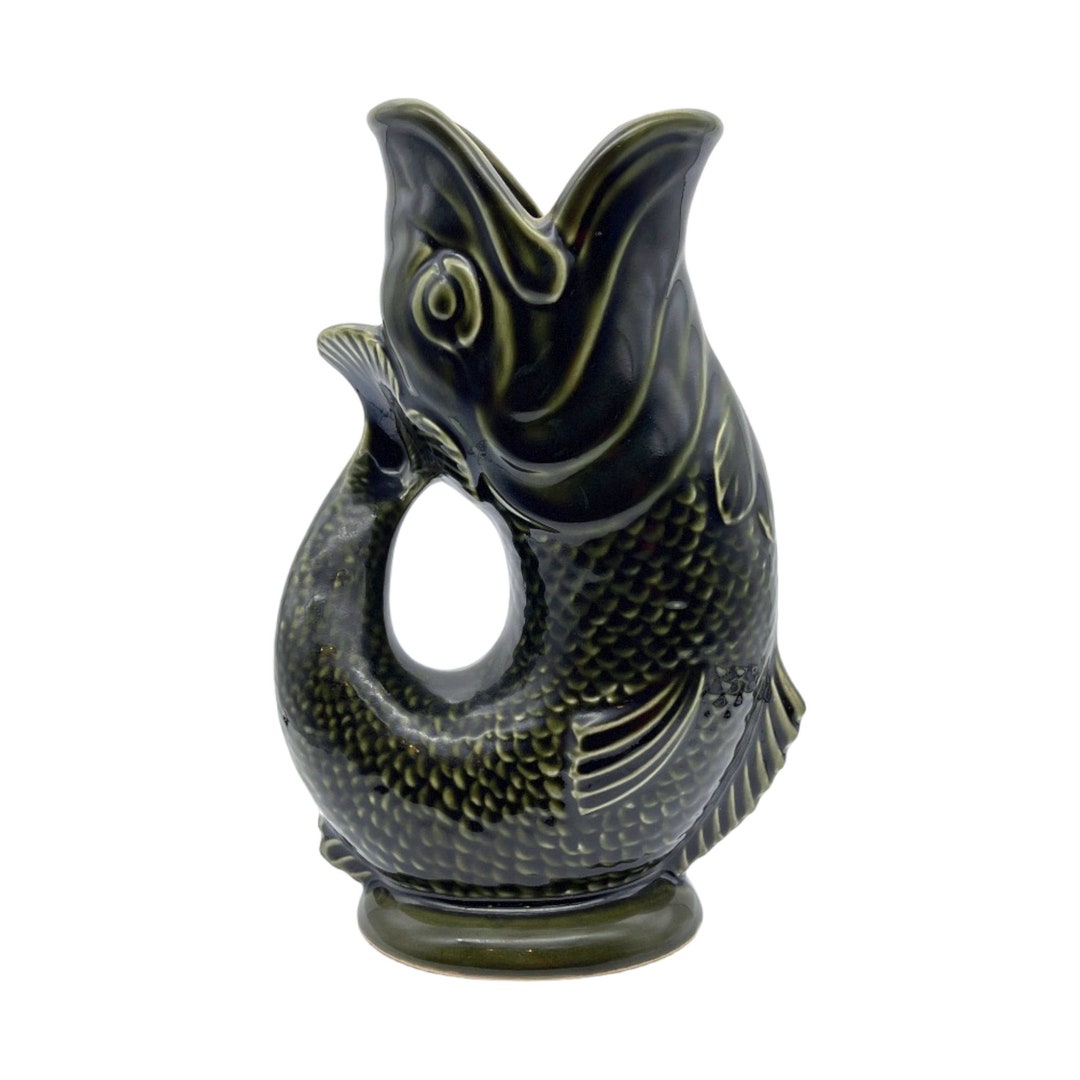 Dartmouth Pottery Dark Green Fish Vase Vintage 9.25 Etsy