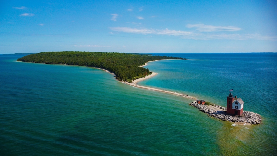 Round Island Lighthouse Mackinac Island Michigan Upper Etsy