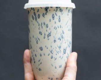 Orchid Ceramic Travel Mug with Silicone Lid, 16oz Reusable Coffee Cup, Pottery Tumbler for Coffee Lovers,  To-Go Mug,  Eco-Friendly Gift