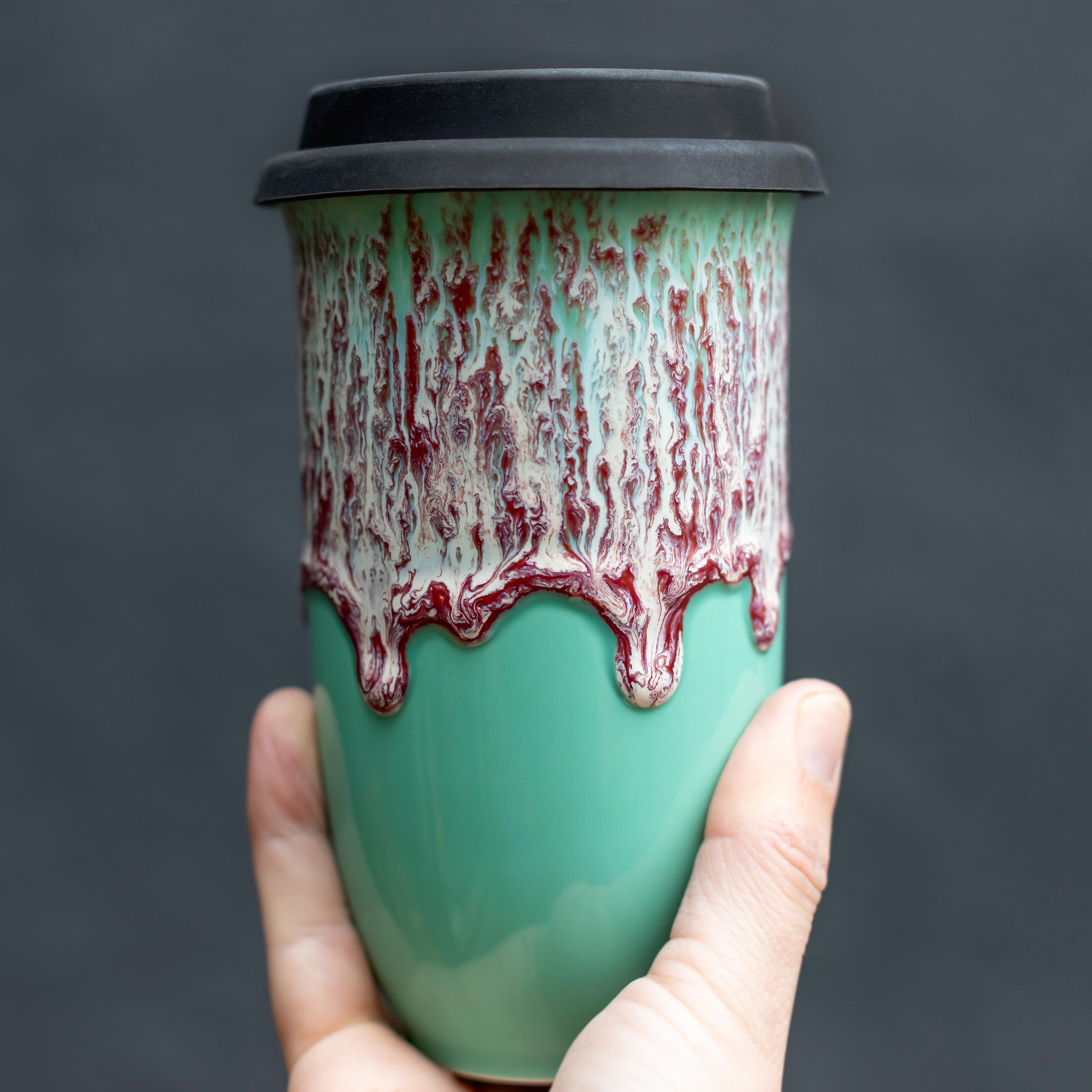 NOVA CERAMICS Travel Mug On the Go Coffee Tumbler Microwave & Dishwasher Safe Green Tumbler - Gifts For Women Men Him Her 16oz Nebula