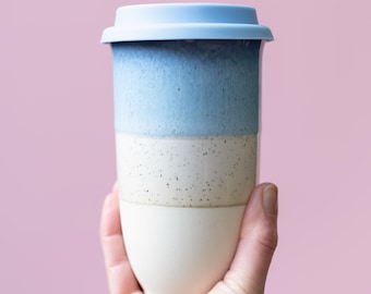 Cove Ceramic Travel Mug with Silicone Lid & Band – 16oz Pottery Coffee Tumbler, Reusable To-Go Mug, Gift for Coffee Lovers