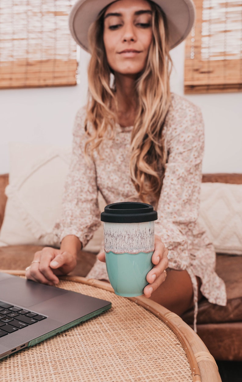 Ceramic Coffee Mug With Silicone Lid and Heatband Travel Etsy
